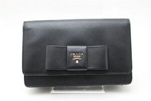 Prada Wallet Long Shoulder Bag Saffiano Leather Black